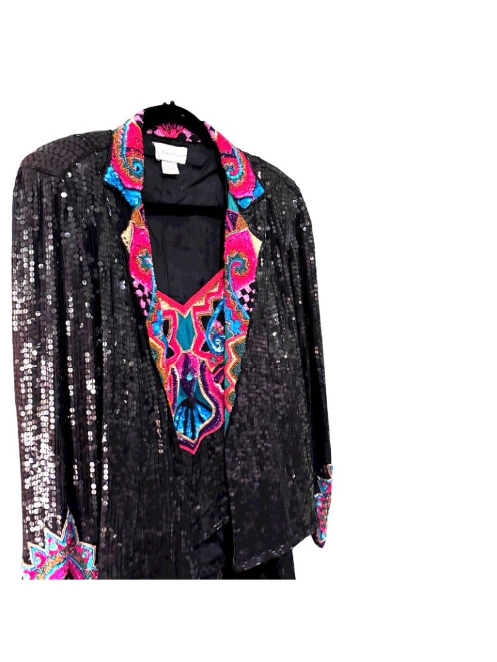 Beaded Sequin Skirt Suit Women's Large Vintage 80s Cocktail Neiman Marcus Glam - Picture 4 of 16